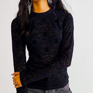 Free People Cloud Ride Lace Crew Long Sleeve